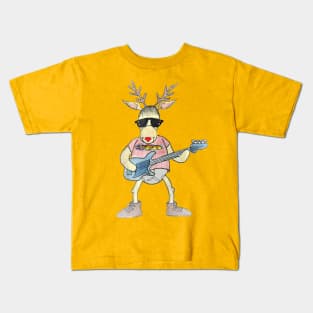 Christmas reindeer bass rock by Kids T-Shirt